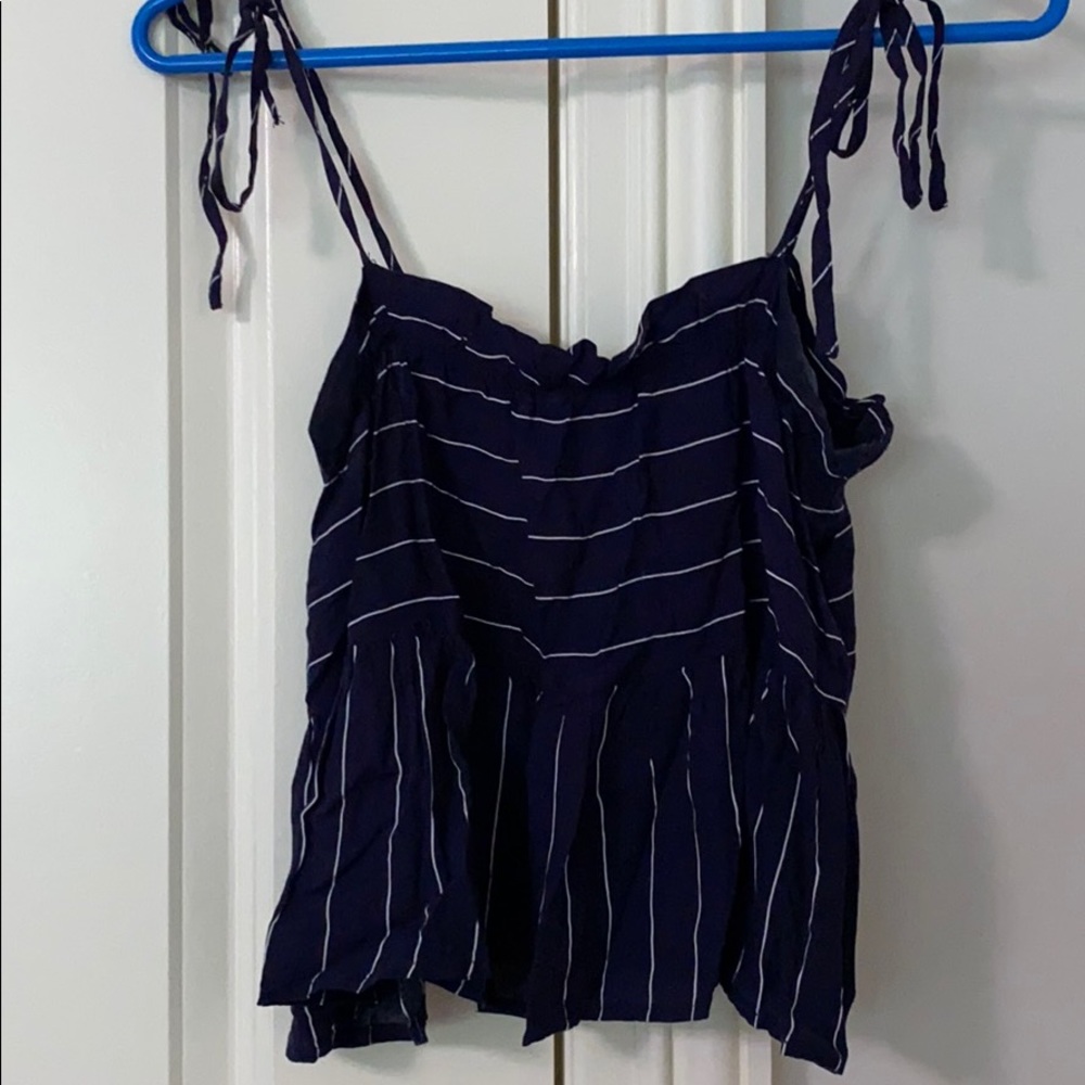 Navy and white stripped tie strap top